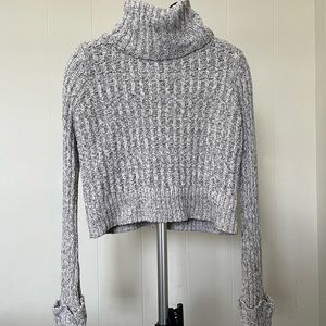 FREE PEOPLE COWL/TURTLE NECK cable knit crop sweater. On Trend~